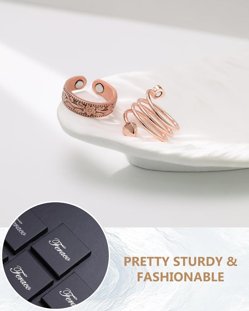 Feraco 2PCS Copper Rings for Women,99.99% Pure Copper Magnetic Thumb Ring with Magnet,Lymphatic Jewelry Gifts for Womens - Image 4